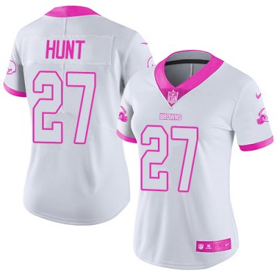 Nike Cleveland Browns #27 Kareem Hunt WhitePink Women's Stitched NFL Limited Rush Fashion Jersey